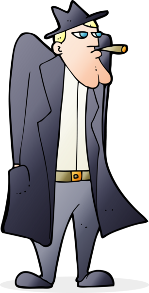 Bir insan tarafından çizilmiş şapkalı ve trençkotlu bir adam.