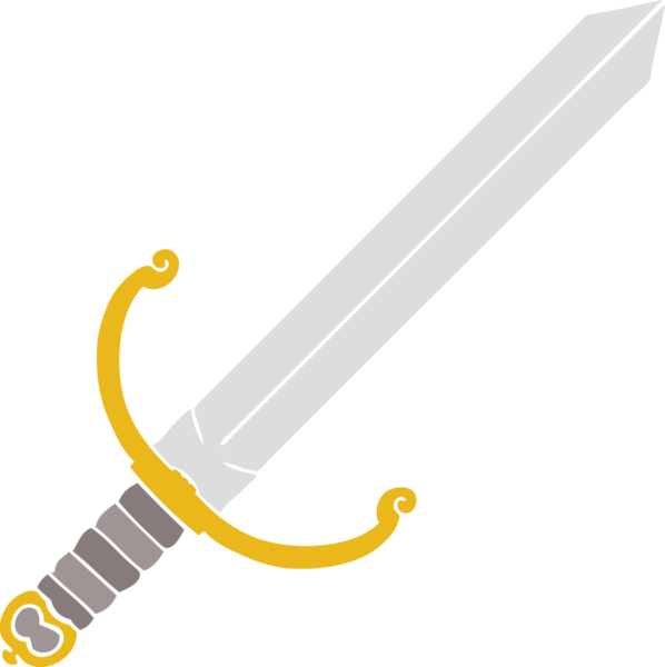 Bir insan tarafından çizilmiş düz renkli çizgi film kılıcı.