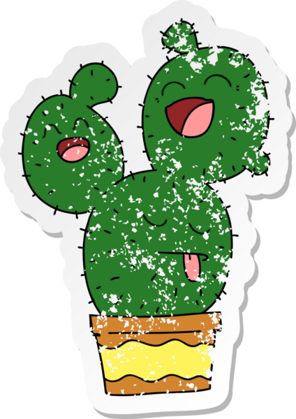 Bir insan tarafından çizilmiş garip bir el kaktüsünün sıkıntılı çıkartması.