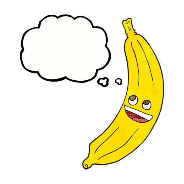 Bir insan tarafından çizilmiş serbest çizim düşünce baloncuğu desenli karikatür muz