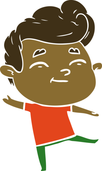 Bir insan tarafından çizilmiş mutlu düz renkli karikatür adam.