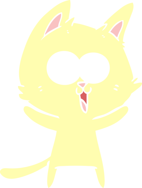 Bir insan tarafından çizilmiş komik düz renkli çizgi film kedisi.