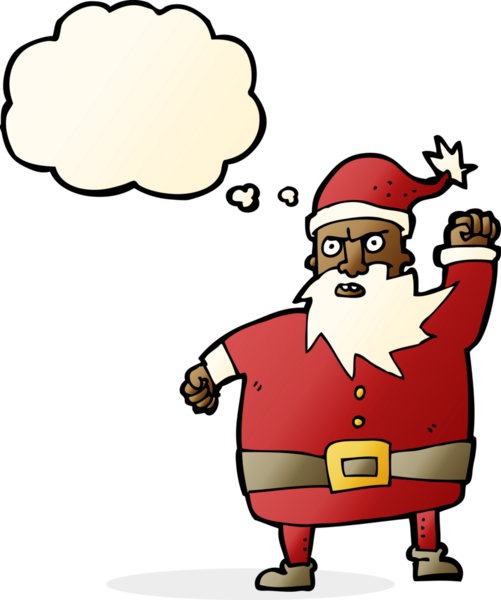 Bir insan tarafından çizilmiş düşünce baloncuklu Noel Baba çizgi filmi.