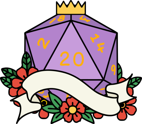 Retro Dövme Biçimi Doğal 20 D20 zar bir insan tarafından çizildi