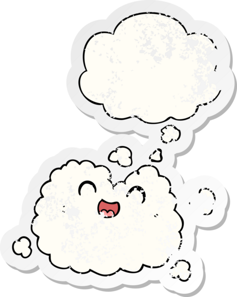 çizgi film mutlu duman bulutu düşünce baloncuğu ile sıkıntılı bir çıkartma gibi bir insan tarafından çizilmiş