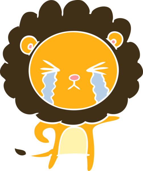 Bir insan tarafından çizilmiş düz renkli karikatür ağlayan aslan