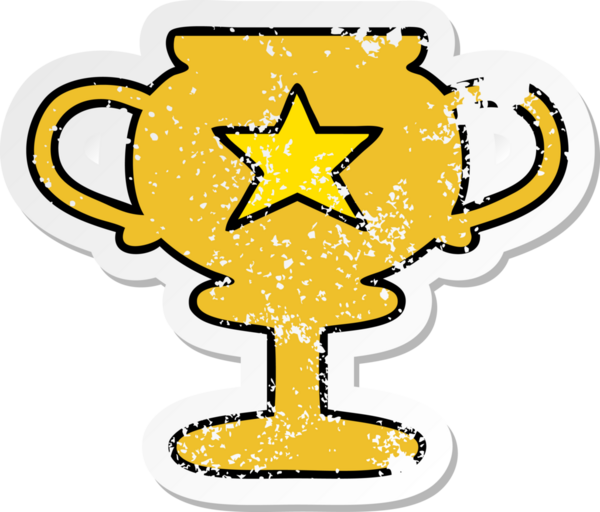 Bir insan tarafından çizilmiş altın renkli bir karikatür çıkartması.