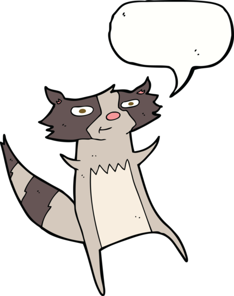 Bir insan tarafından çizilmiş, konuşma balonlu bir rakun.