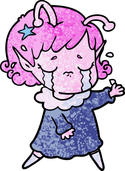 Bir insan tarafından çizilmiş ağlayan uzaylı kız çizgi filmi.