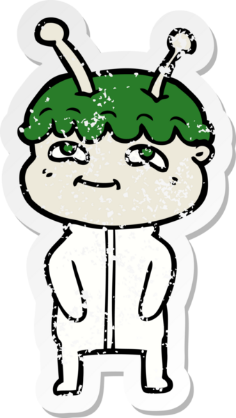 Bir insan tarafından çizilmiş dost canlısı bir uzay adamının sıkıntılı çıkartması.