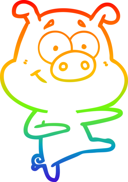 Gökkuşağı gradyan çizimi bir insan tarafından çizilmiş çizgi domuz çizimi