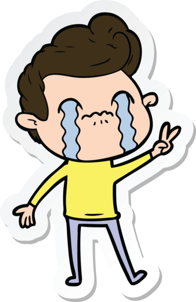 Bir insan tarafından çizilmiş, ağlayan bir çizgi film karakterinin çıkartması.