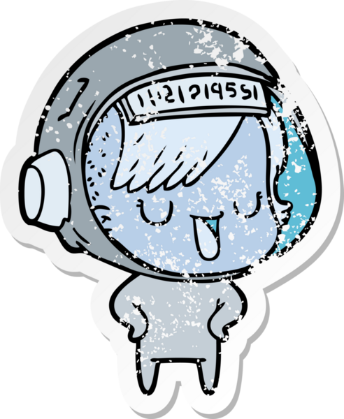 Bir insan tarafından çizilmiş karikatür astronot kadının sıkıntılı çıkartması.