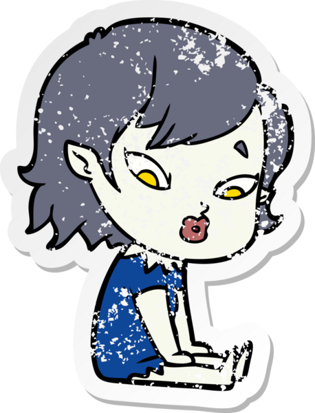 Bir insan tarafından çizilmiş şirin bir vampir kızın sıkıntılı çıkartması.