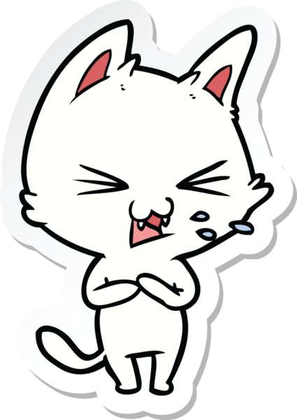 Bir insan tarafından çizilmiş çizgi film kedisinin çıkartması.