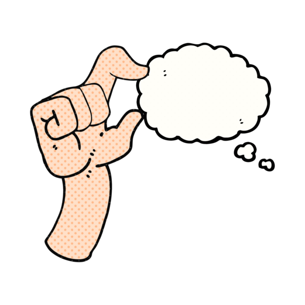 Serbest çizim düşünce baloncuğu karikatür eli bir insan tarafından çizilmiş küçük bir jest yapıyor.