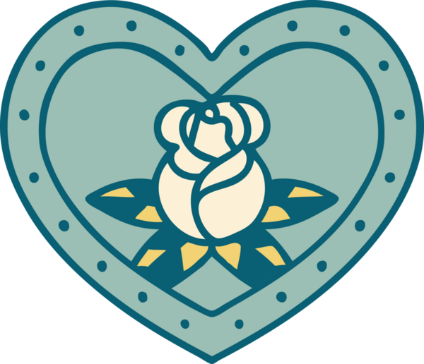 Bir insan tarafından çizilmiş kalp ve çiçeklerin ikonik dövme şekli