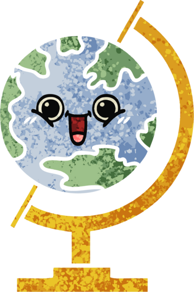 Bir insan tarafından çizilmiş bir dünyanın retro çizim stili karikatürü