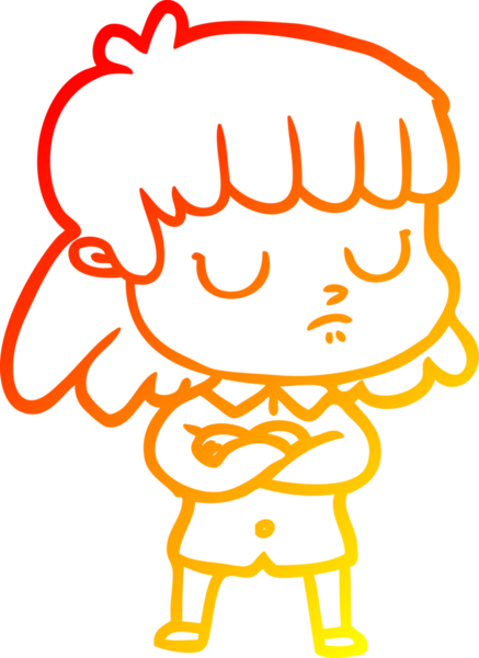 Bir çizgi film karakterinin sıcak çizgi çizimi ilgisiz bir kadının bir insan tarafından çekilen kollarını katlaması.