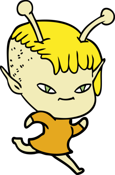 Bir insan tarafından çizilmiş sevimli uzaylı kız çizgi filmi.