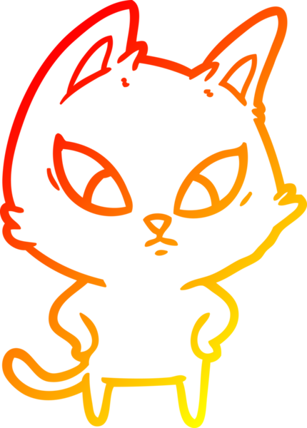 Bir insan tarafından çizilmiş kafası karışmış çizgi film kedisinin sıcak çizgi çizimi