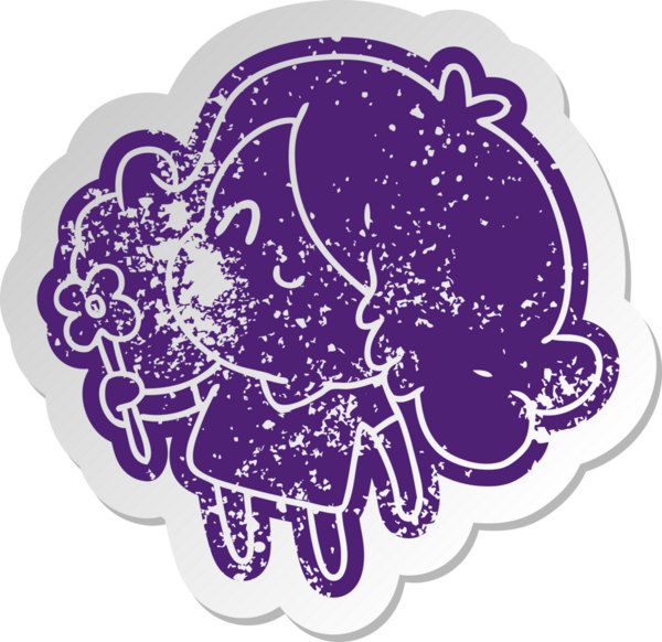 Bir insan tarafından çizilmiş sevimli bir kawai kızının sıkıntılı eski çizgi film çıkartması.