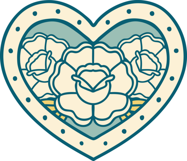 Bir insan tarafından çizilmiş kalp ve çiçeklerin ikonik dövme şekli