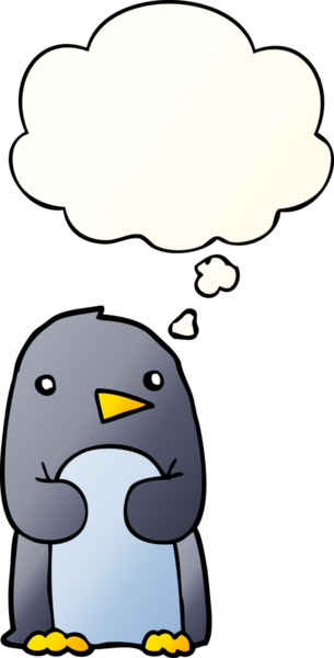 Düşünce baloncuğu olan karikatür pengueni bir insan tarafından çizilmiş.