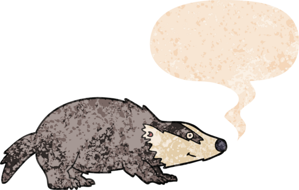 grunge 'da konuşma baloncuğu olan karikatür porsuğu bir insan tarafından çizilmiş tedirgin eski moda.