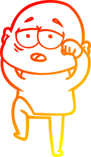 Bir insan tarafından çizilmiş, yorgun, kel bir adamın sıcak çizgi çizimi.