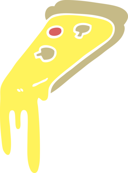 Bir insan tarafından çizilmiş düz renkli çizgi film pizza dilimi