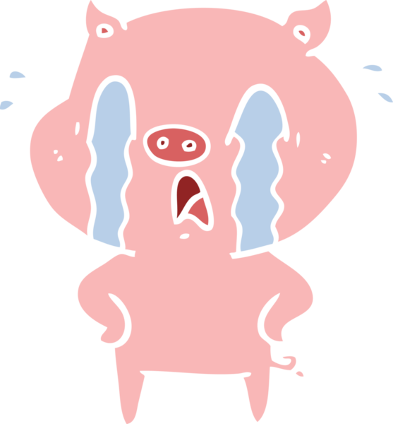 Ağlayan domuz düz renkli çizgi film bir insan tarafından çizildi.