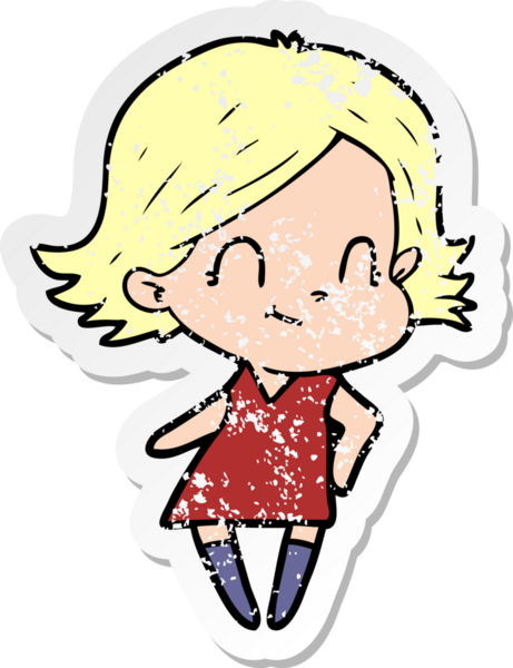 Bir insan tarafından çizilmiş, karikatür dostu bir kızın sıkıntılı çıkartması.