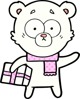 Kutup ayısı Noel hediyesi olarak bir insan tarafından çizilmiş karikatür.