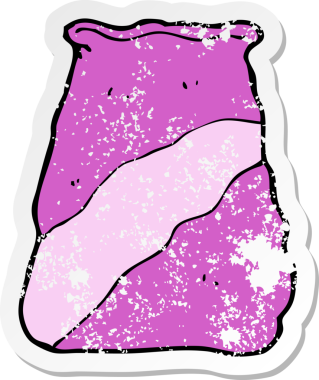 Bir insan tarafından çizilmiş bir karikatür çuvalının geriletilmiş çıkartması.