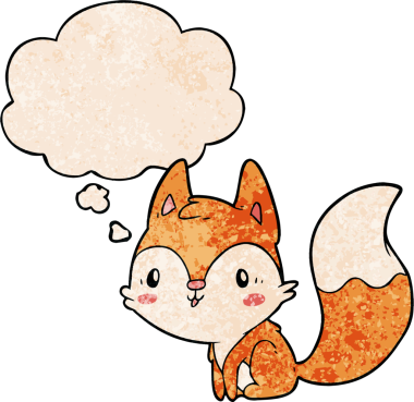 bir insan tarafından çizilmiş grunge doku biçiminde düşünce baloncuğu olan çizgi film tilkisi