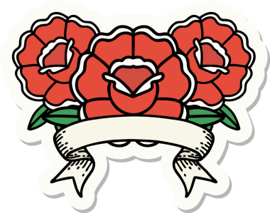 Bir insan tarafından çizilmiş bir buket çiçeğin pankartıyla dövme stili.