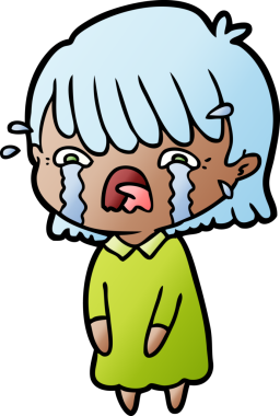 Bir insan tarafından çizilmiş ağlayan çizgi film kızı.