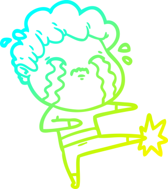 Bir insan tarafından çizilmiş ağlayan bir çizgi film karakteri çizimi.