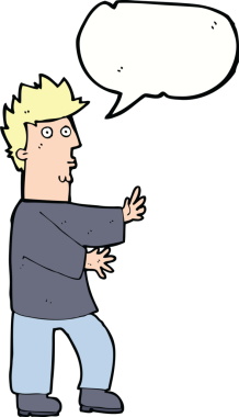 Bir insan tarafından çizilmiş konuşma baloncuğuyla sallanan sinirli bir adam.