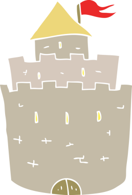 Bir insan tarafından çizilmiş bir kalenin düz renk çizimi