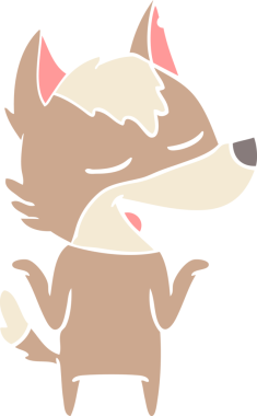 Bir insan tarafından çizilmiş düz renkli çizgi film kurt gülüşü