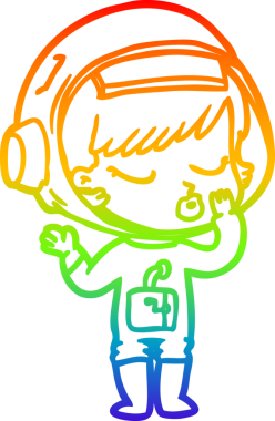 Gökkuşağı gradyan çizgi çizimi Bir insan tarafından çizilmiş güzel astronot kız