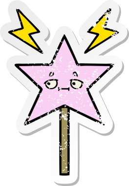 Bir insan tarafından çizilmiş sevimli bir çizgi film sihirli değneğinin sıkıntılı çıkartması.