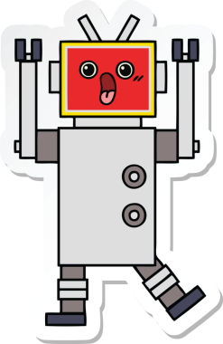 Bir insan tarafından çizilmiş şirin çizgi film robotunun çıkartması.