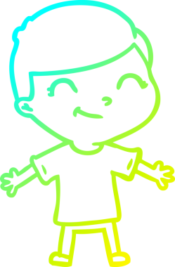 Bir insan tarafından çizilmiş gülümseyen çizgi film çocuğu çizimi.