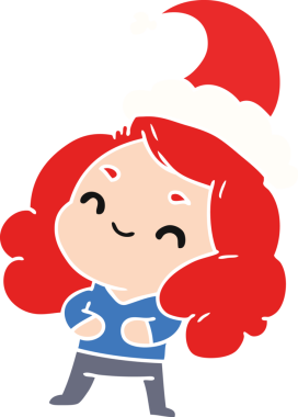 Bir insan tarafından çizilmiş Kawai kızının el çizimi Noel karikatürü.