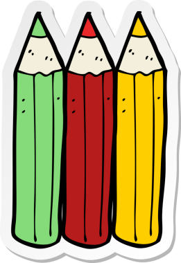 Bir insan tarafından çizilmiş karikatür renkli kalemlerin çıkartması.