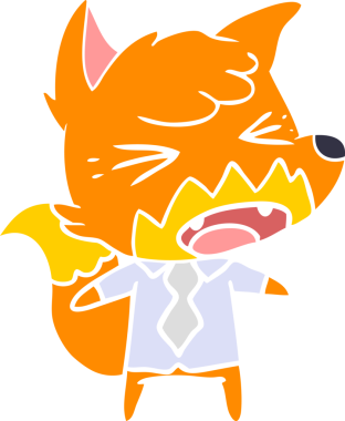 Bir insan tarafından çizilen kızgın düz renkli çizgi film tilki patronu.