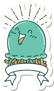 Bir insan tarafından çizilmiş mutlu denizanası dövmesi çıkartması.